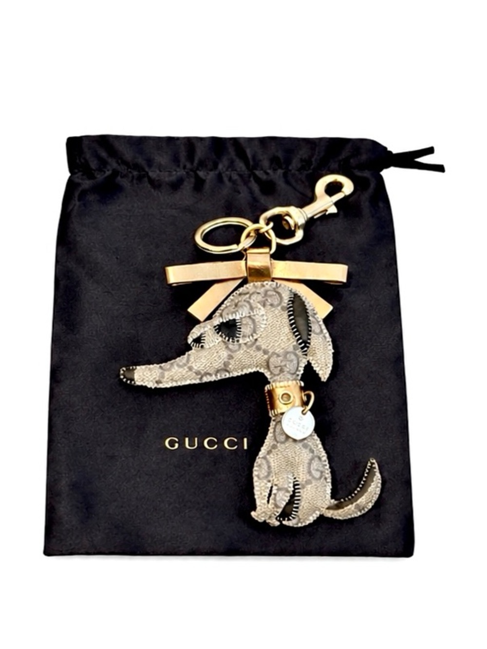 Gucci Guccioli "Dorothy" Greyhound Key Ring & Bag Charm W/ COA